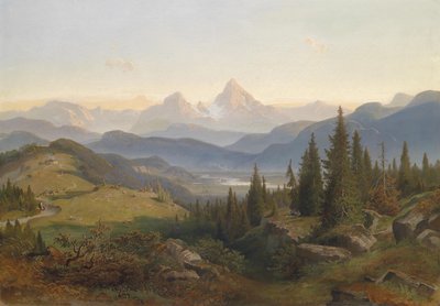 Landschaft mit Gebirgskette, im Hintergrund der Watzmann von Josef Mayburger